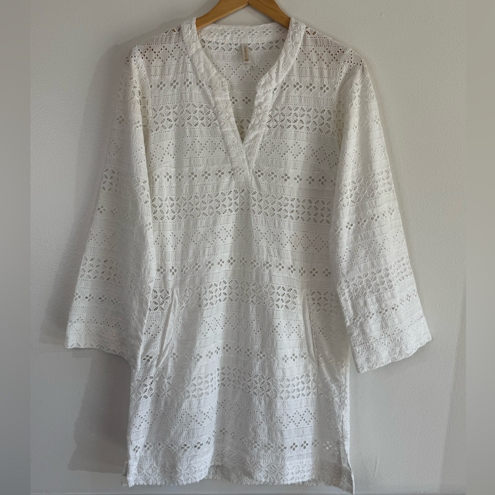 Helen Jon Eyelet Embroidered Tunic Beach Swimsuit Cover-Up With Pockets Size XS - Picture 3 of 10